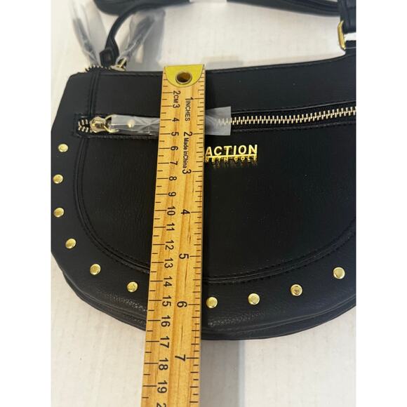 Reaction Kenneth Cole Black Studded Crossbody Bag Purse New - Picture 7 of 7